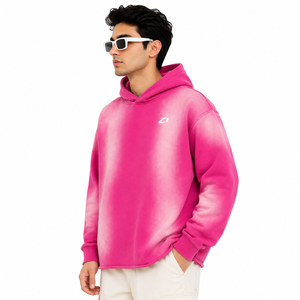 Wholesale <b>Spray</b> Wash Men Hoodies Gradient <b>Pink</b> Heavyweight Cotton Fleece Oversized Casual Streetwear Custom Logo Factory - Product Image 3