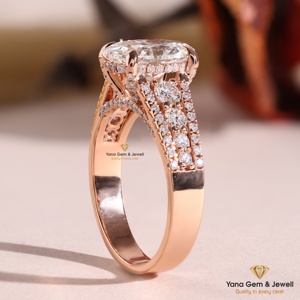 Bague de créateur haut de gamme en or rose massif 14 carats, diamant de laboratoire CVD certifié IGI, pureté VVS2, couleur F, 3,00 carats, taille ovale premium - Product Image 3