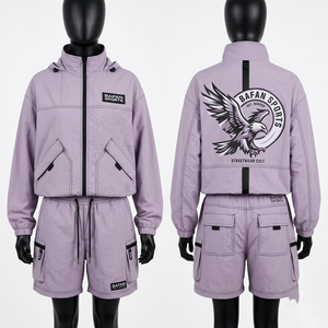 Conjunto de Chaqueta Cortavientos para Mujer, Premium, 120 GSM, Tela de Poliéster Ligera, Diseño de Paneles Gráficos en Naranja y Negro, Logotipo Personalizado con Serigrafía - Product Image 6