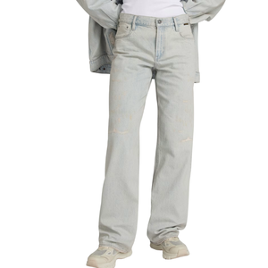 Jeans droits en denim bleu décontracté pour femmes, coupe régulière, confortable, respirant, doux, avec rivets brodés à la taille, style streetwear - Product Image 1