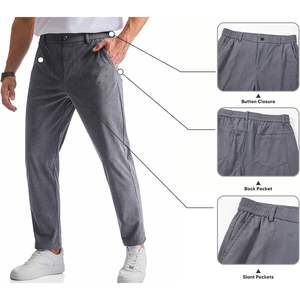 2025 hommes décontracté velours côtelé pantalon 100% coton plat avant élastique ceinture Stretch jambe droite coupe ajustée robe pantalon poches - Product Image 3