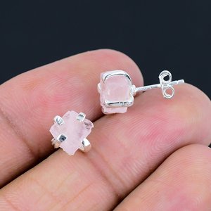 Unique <b>Stud</b> Morganite Gemstone Earrings 925 <b>Sterling</b> <b>Silver</b> Handmade Statement Jewelry for Anniversary Christmas Party Gifts - Product Image 2