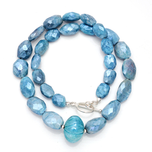 <b>Classic</b> Natural Aquamarine Strand Necklace 925 Sterling Silver Handmade Gemstone Jewelry Women Trendy 15.5 Inch High Quality - Product Image 2