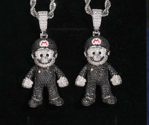 Collier pendentif en moissanite noire et perle d'eau douce, plaqué or rose, argent 925, breloque figurée, taille brillant rond, bijoux hip-hop - Product Image 4
