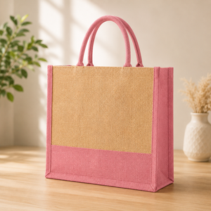 กระเป๋าโท้ทผ้าปอกระเจาสีชมพูพร้อมหูหิ้วด้านบน ดีไซน์ทรงแข็งแรง - Product Image 6