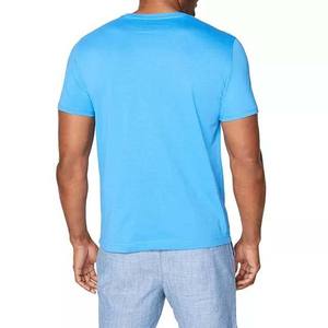 T-shirt pour homme à manches courtes bleu, col rond, coupe ajustée, décontracté, en jersey de coton respirant, couleur unie, longueur normale - Product Image 2