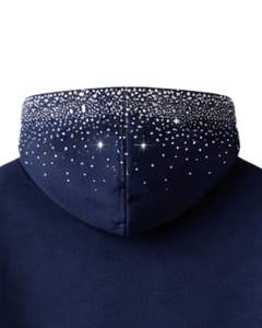 Sudadera con Capucha Azul Marino con Estrella de Diamantes de Imitación, Oversize, de Forro Polar Grueso, con Bolsillo Canguro, Fabricante de Ropa Urbana Personalizada, Sudadera para Hombre - Product Image 5