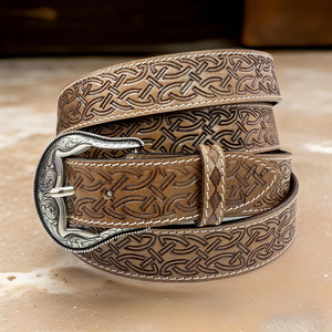 Ceinture en cuir véritable western faite à la main, ceinture en cuir véritable haute résistance, boucle en laiton - Product Image 1