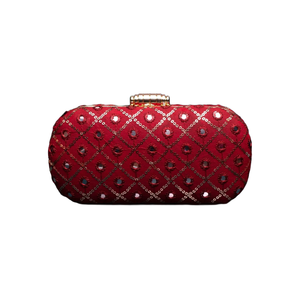 Elegant <b>Red</b> <b>Sequins</b> Checks Capsule Clutch Designer Party Purse for Women Wedding and Celebration Use - Product Image 1