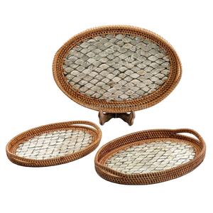 Fabrication de produits de haute qualité, plateau de service rond en nacre et rotin, décoration intérieure du vietnam - Product Image 1