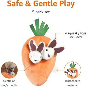 Paquete de 5 Juguetes de Peluche Interactivos para Perros, Color Naranja y Blanco, Conejo y Zanahoria, Juguetes para Mascotas con Movimiento y Entretenimiento, Juego de Esconder y Buscar - Product Image 1