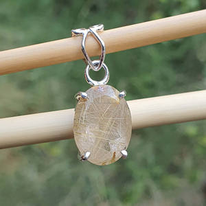 Plata de Ley 925 chapada en oro minimalista clásico filigrana fianza rutilo cuarzo corte ovalado colgantes dijes collar - Product Image 3