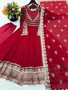 Women Red Polyester Lehenga Choli With Gold Embroidery Floor-Length Loose Fit Traditional Indian Pakistani Wedding Wear - Product Image 3