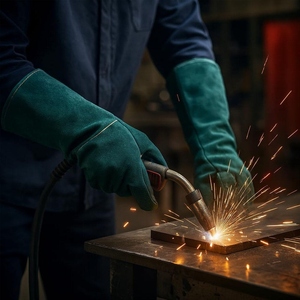 ถุงมือเชื่อมหนังวัวแท้คุณภาพสูง แบบยาว ป้องกันความร้อน ทนทาน เหมาะสำหรับงานดับเพลิง ป้องกันไฟ และทำบาร์บีคิว - Product Image 2