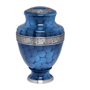 Urna Funeraria de Latón Azul de Último Diseño para Cenizas Humanas Adultas, Urna Conmemorativa Funeraria Azul Intenso Hecha a Mano, Urna Funeraria de Metal - Product Image 1