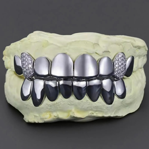 Grillz hip-hop personnalisés, dents serties de moissanite, argent 925 plaqué or, bijoux de corps de luxe, cadeau - Product Image 1