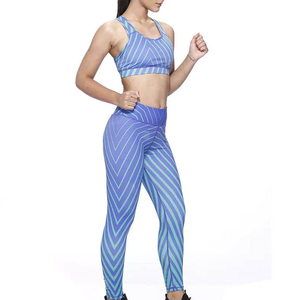 Conjunto de Yoga de 2 Piezas con Estampado Geométrico, Cintura Alta, Largo Completo, Sin Costuras, Transpirable, Ligero, Ropa Deportiva Simple, Elástica en 4 Direcciones - Product Image 3