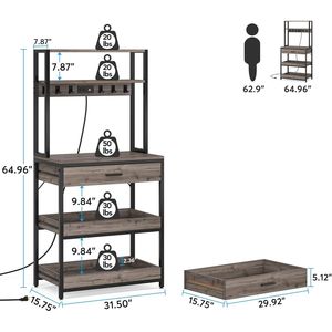 Mobiletto da Cucina a 5 Ripiani con Cassetti Scorrevoli per Forno a Microonde, Scaffale per Pasticceria con Prese Elettriche, Bar Caffè - Organizzazione Cucina - Product Image 5