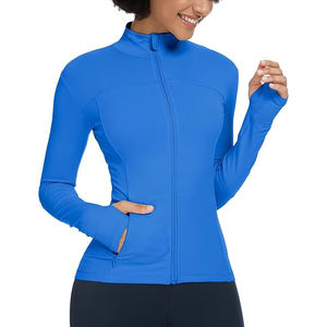 Chaqueta de yoga de nailon con cuello alto y cremallera completa para mujer, transpirable, ajustada, de manga larga, para entrenamiento, secado rápido, para gimnasio y running. - Product Image 1
