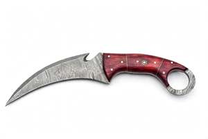 Handcrafted Damascus Steel Precision Ring Handle Utility <b>Tool</b> Red <b>Wood</b> Craft - Product Image 3