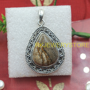 Pendentif en jaspe naturel, argent sterling 925, fait main, forme goutte d'eau, bijoux vintage de créateur, cadeau pour femme, pièce maîtresse - Product Image 6