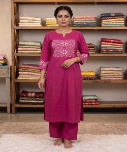 TRENDING TESLA SILK EMBROIDERY WORK CO-ORD <b>SET</b> DAILY WEAR WHOLESALE PRICE ETHNIC GARMENT PINK - Product Image 1