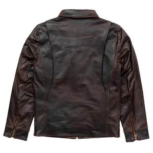 Chaqueta de Cuero Genuino Marrón Vintage para Hombre, Cuello Camisero, Cierre de Cremallera, Bolsillos Delanteros, Abrigo de Otoño - Product Image 2