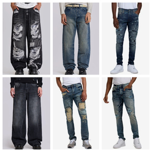 Jeans personnalisés pour hommes à imprimé étoiles, coupe large, effet usé, denim délavé vintage, style streetwear décontracté, coupe droite ample, vente en gros OEM - Product Image 5