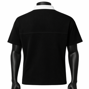 Men's Black Short Sleeve Polo Shirt With White Collar Knitted Cotton Casual Breathable Solid Design Regular Fit - Product Image 3