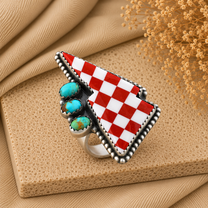 Red Lightning <b>Bolt</b> Stretch Ring Turquoise Western Rose <b>Thunder</b> Boho Style Handmade Statement Jewelry - Product Image 1