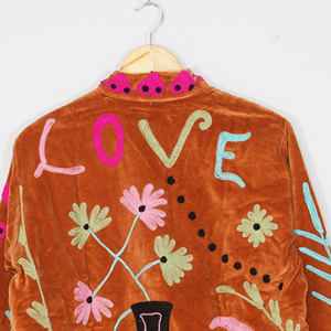 Women Velvet Embroidered <b>Jacket</b> Mandarin Collar Lantern Sleeve Floral Boho Style Autumn Coat Handmade Suzani <b>Pattern</b> - Product Image 5