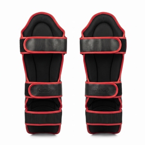 Protège-tibias noirs KhumBro en PU avec rembourrage EPE, fermeture Velcro, réglables, légers, équipement de protection professionnel pour la boxe - Product Image 3