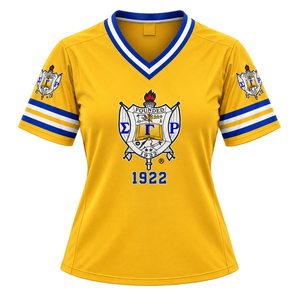 SGRho Camiseta de hockey para mujer con gráfico de caniche dorado, cuello en V, manga corta, uniforme deportivo de la hermandad Sigma Gamma Rho - Product Image 1