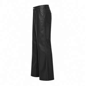 Pantalones de Hombre de Cintura Media, Corte Acampanado, Negros, de Poliéster, Casuales, con Bolsillos Laterales, Cierre de Botón, Antiarrugas, Peso Medio, para Otoño - Product Image 3