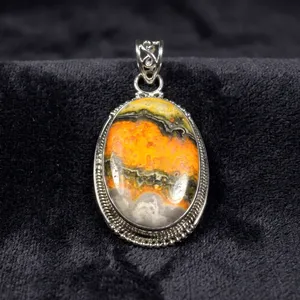 Pendentif ovale fait main en argent sterling 925 avec jaspe abeille, bijou de déclaration naturel au design unique - Product Image 3