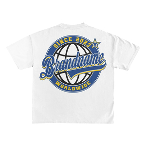 Brand Name Men's <b>White</b> Short Sleeve T-Shirt O-Neck Regular Fit Casual Printed Logo Front 100% Cotton Jersey Breathable Boxy <b>Tee</b> - Product Image 2
