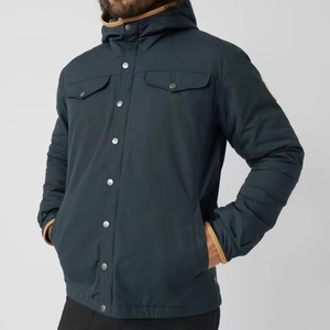 <b>Men's</b> Dark Blue Hooded Puffer <b>Jacket</b> Windproof Polyester Filling Casual Winter Wear Regular Fit Zipper Closure Solid Color - Product Image 4