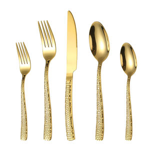 5 Piece Stainless Steel Gold Dinnerware Set Snakeskin Design Spoon Fork Knife Luxury <b>Tabletop</b> Gift Flatware - Product Image 1