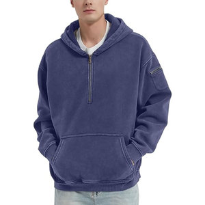 Sweat à capuche oversize délavé pour homme, coupe ample avec fermeture éclair quart de tour et poches sur les manches, style streetwear décontracté vintage - Product Image 1