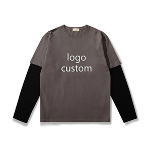 เสื้อยืดแขนยาวผู้ชายแบบสองชั้น สกรีนโลโก้ด้านหน้า ทรงโอเวอร์ไซส์ สไตล์ไฮสตรีท ผลิตตามแบบ OEM ผ้าฝ้าย สำหรับสั่งซื้อจำนวนมาก - Product Image 4