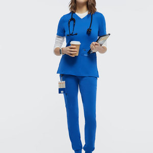 Soft Fabric 100% Cotton Nursing <b>Workwear</b> V Neck Top Matching <b>Trousers</b> Lightweight Customizable Needle Detection Medical Uniform - Product Image 1