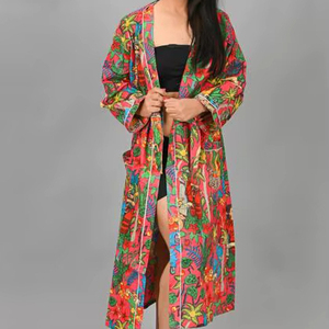 Kimono Indio de la Mejor Calidad para Mujer, Bata de Baño 100% Algodón, Estampado Floral Multicolor, Primavera Verano, Elegante, Secado Rápido, Suave - Product Image 3