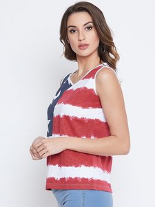 Débardeur imprimé drapeau américain pour femmes, hauts décontractés sans manches en coton tricoté pour femmes - Product Image 2