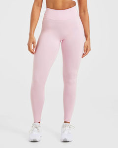 Conjuntos de 2 piezas OEM de alta demanda para mujer: Leggings esenciales en rosa pastel, lo último en moda, de cintura alta con cinturilla trasera en forma de V. - Product Image 5