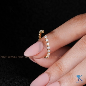 KRUP JEWELS 14K Yellow Gold Minimalist Brilliant Cut Lab Grown Diamond Open Cuff Eternity Wedding Band Stackable Gap <b>Ring</b> - Product Image 6