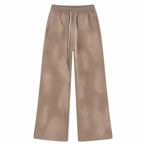 Men Canvas Wide Leg Pants <b>Elastic</b> <b>Waist</b> Drawstring Casual Knitted <b>Trousers</b> with Side Pockets Midweight Embroidery Street Style - Product Image 1