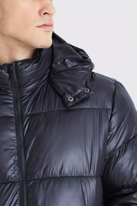 Men's Black Thick Eco-Friendly Puffer Jacket Winter Cotton Filled Windproof Casual Stand Collar <b>Covered</b> <b>Button</b> Front Patchwork - Product Image 3