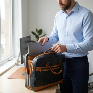 Genuine Full Grain <b>Leather</b> Laptop Work Bag | Premium Office <b>Briefcase</b> with Shoulder Strap, Durable Business Travel Messenger Bag - Product Image 6