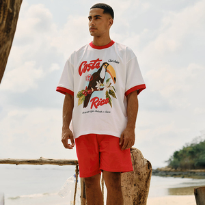 New Arrival Summer Streetwear Classic Costa Rica Printed T-Shirts for Men's Red Color Crew & Hem Regular Fit Cotton <b>Tees</b> - Product Image 4