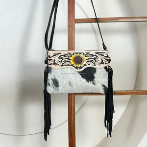 New Branded Fashionable Women Hand Tooled Leather Fringe Crossbody Bags High Quality Luxury Boho Designer Cowhide Shoulder Bags - Product Image 4